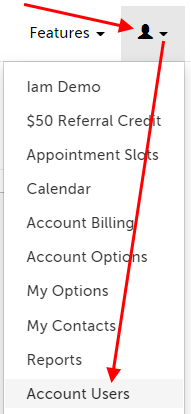 Arrow pointing at profile icon and then Account Users