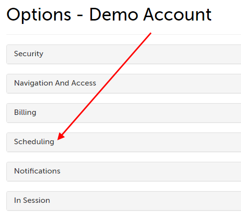 Arrow pointing at the Scheduling section